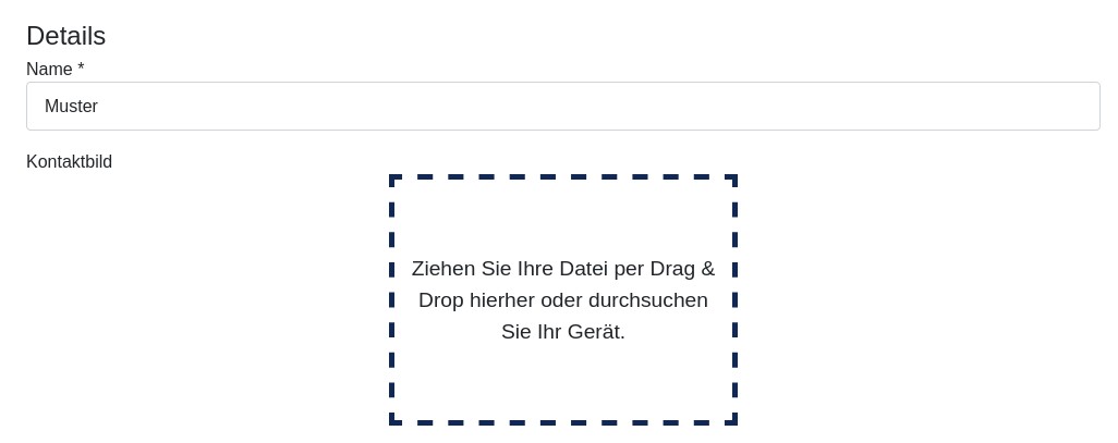 Upload Feld um ein Kontakt-Bild per Drag & Drop oder Auswahlhochzuladen