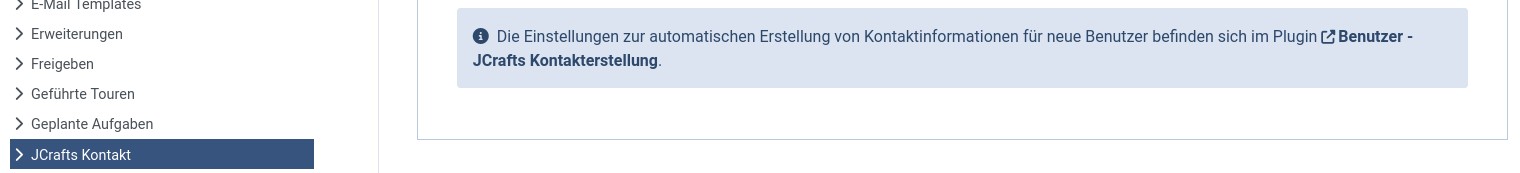 Info Box auf der Konfigurationsseite im Backend mit direkt Link zum Aufruf der gefilterten Plugin Übersicht zum Kontakersteller Plugin